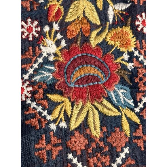 Johnny Was Workshop Navy Plaid Embroidered Floral Painter’s Smock Tunic Top Sz L - Picture 6 of 16